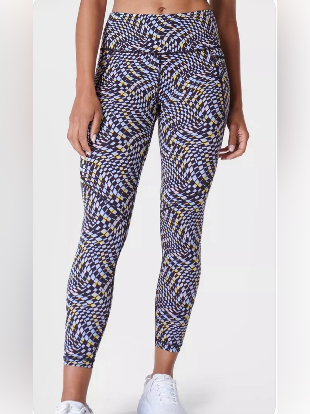 Sweaty Betty Blue Fluid Check Power Cropped Workout Leggings XL